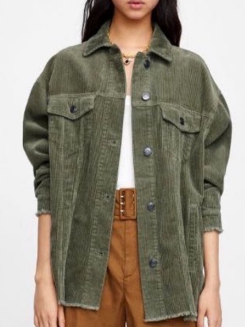 Zara Olive Corduroy Jacket XS Oversized